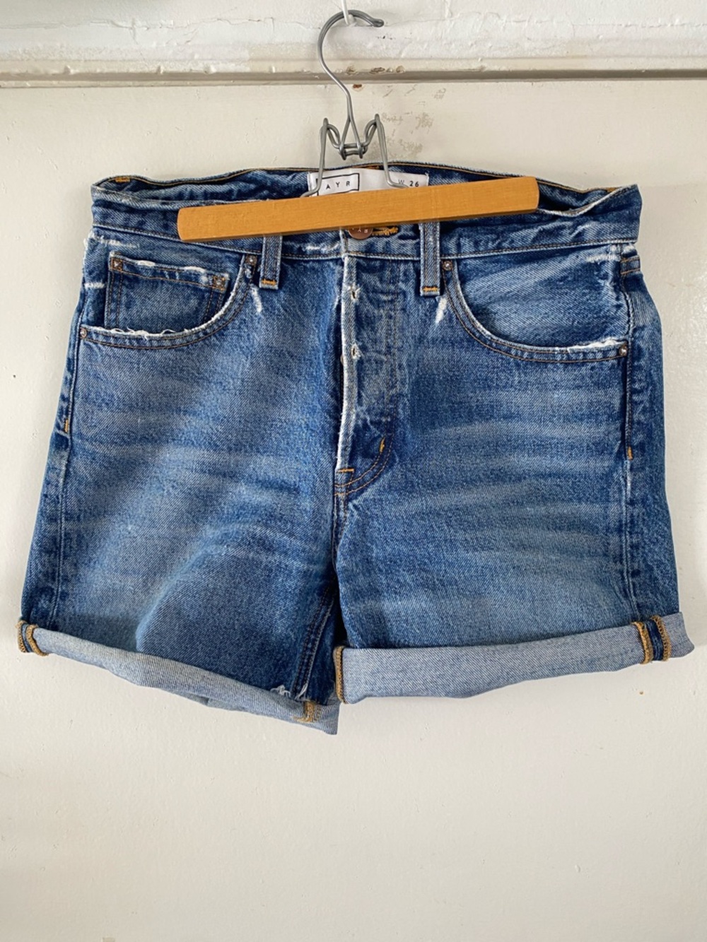 AYR Medium Blue Rolled-Hem Denim Shorts